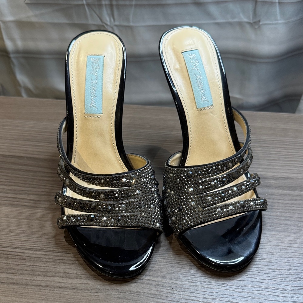 Betsey Johnson Black Strappy Rhinestone Heels